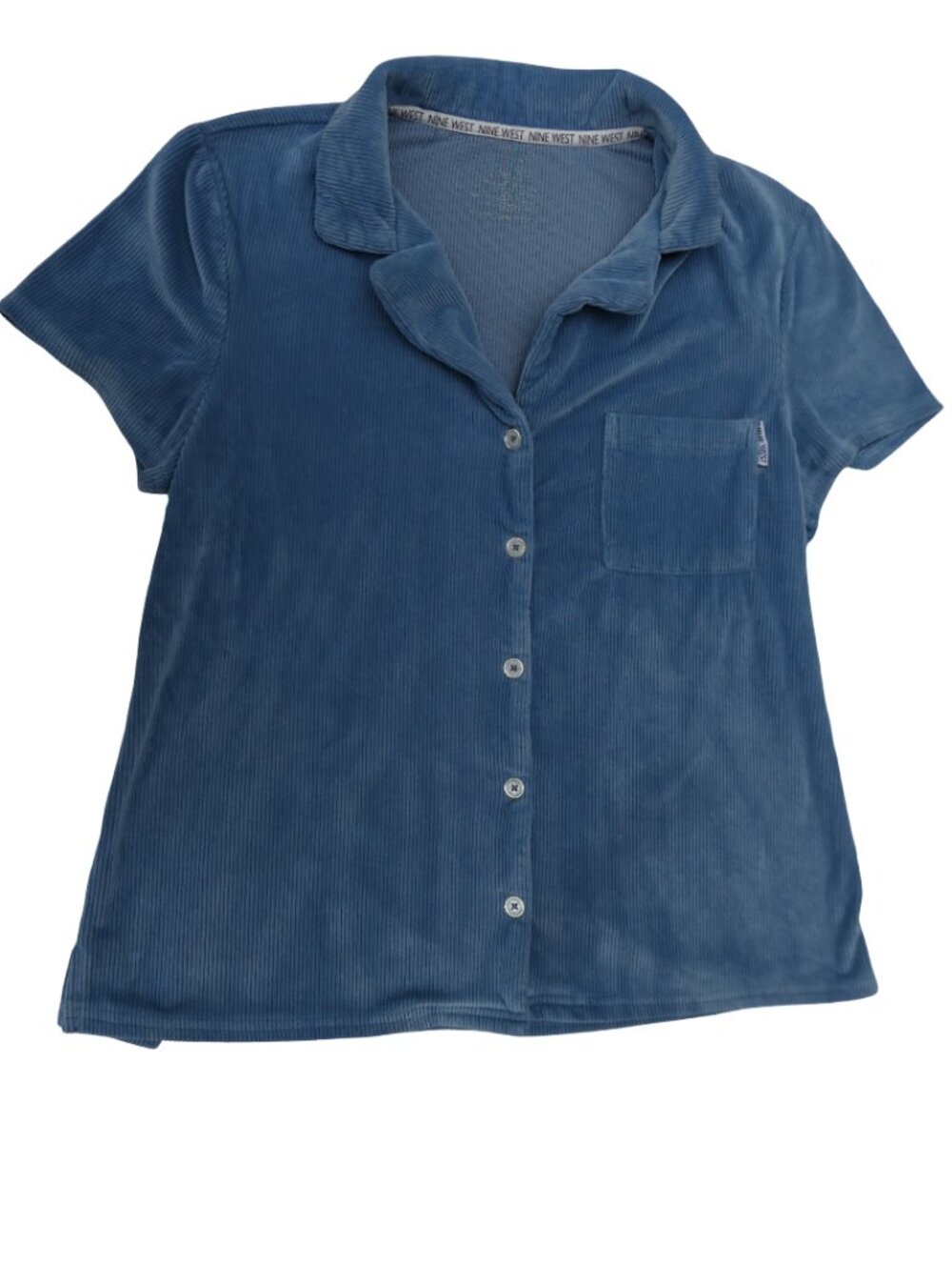 Vintage Slate Blue Nine West Soft Ribbed Velour Corduroy Button Front Shirt
